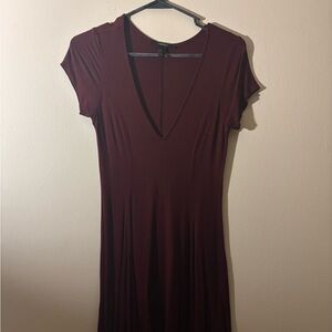 Elegant Burgundy V-Neck Dress